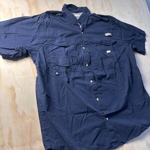 Columbia PFG Shirt Mens Large Blue Short Sleeve Fishing Button Up Vented Outdoor